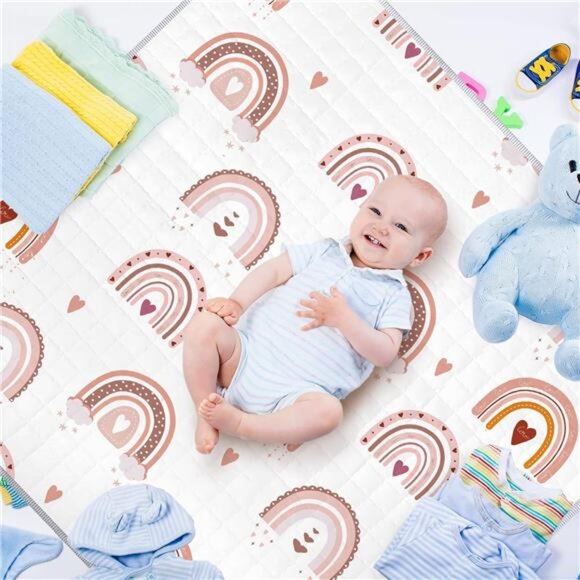 43 x 43 Inch Boho Baby Play Mat Portable Crawling Washable Foldable - Picture 3 of 7